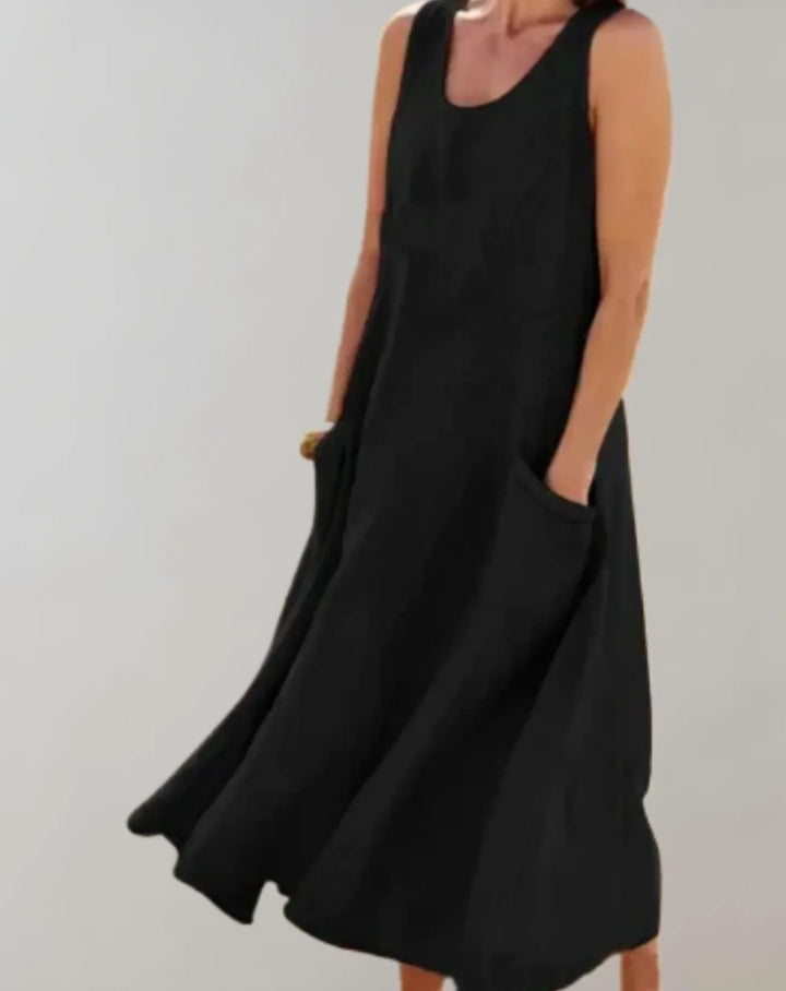 Jolie – Robe midi sans manches en lin-coton