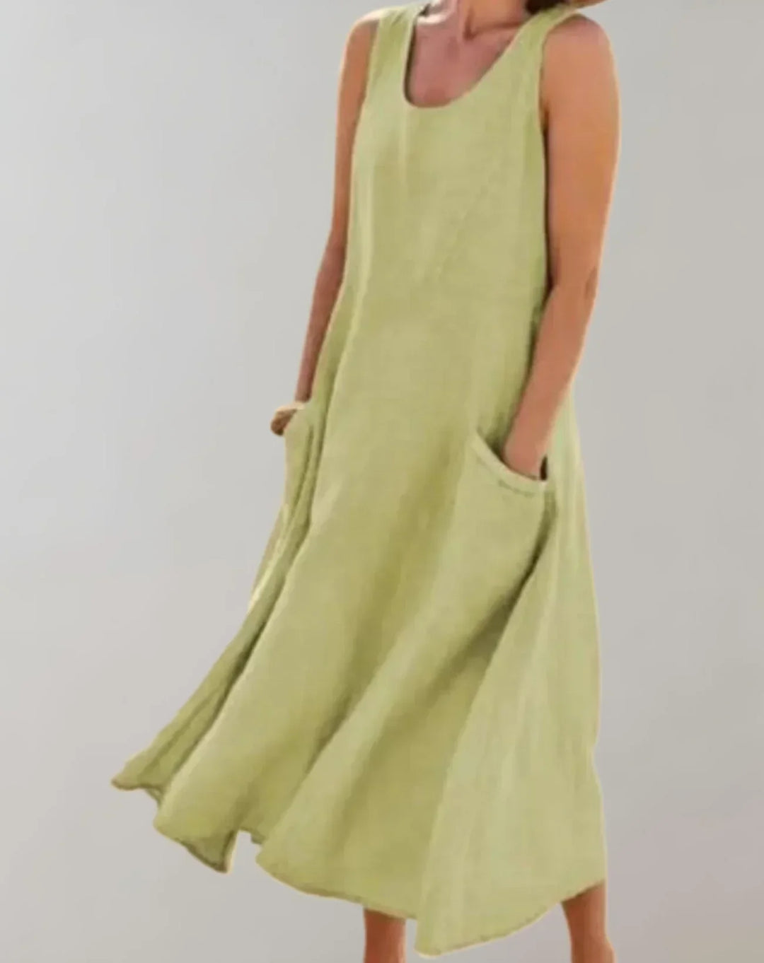 Jolie – Robe midi sans manches en lin-coton