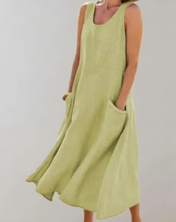 Jolie – Robe midi sans manches en lin-coton