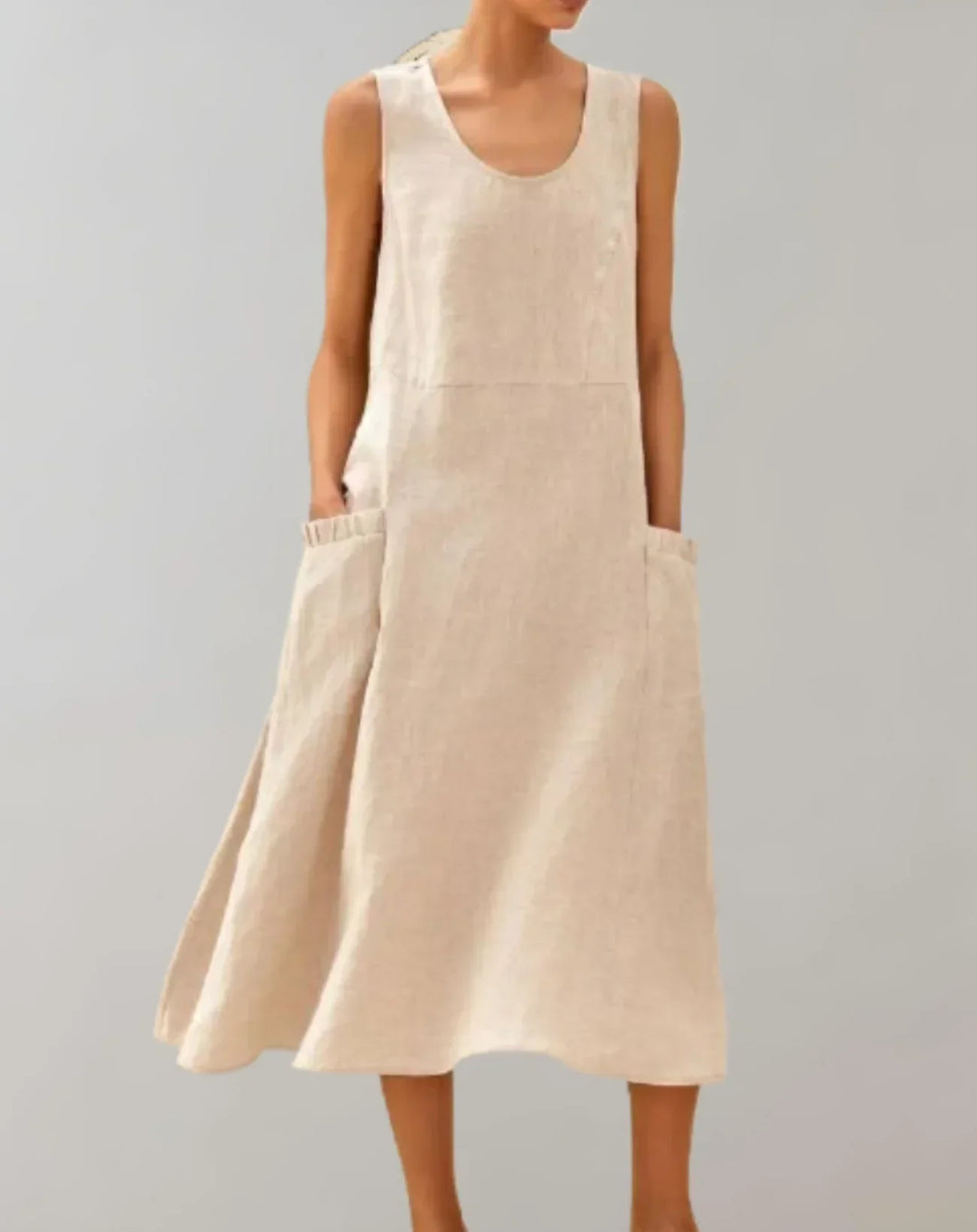 Jolie – Robe midi sans manches en lin-coton