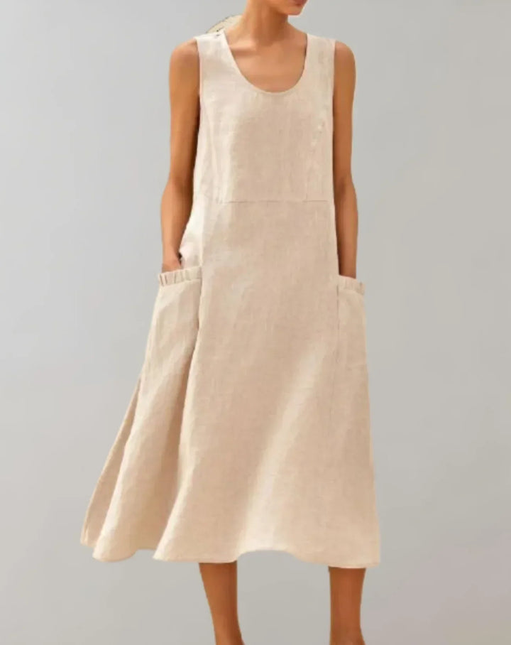 Jolie – Robe midi sans manches en lin-coton