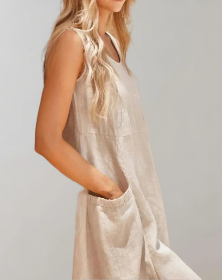 Jolie – Robe midi sans manches en lin-coton