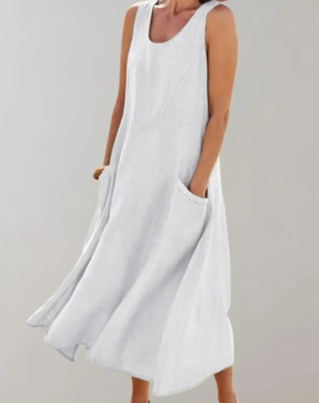 Jolie – Robe midi sans manches en lin-coton