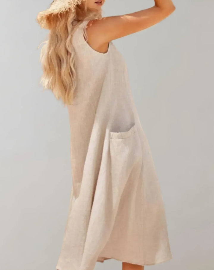 Jolie – Robe midi sans manches en lin-coton