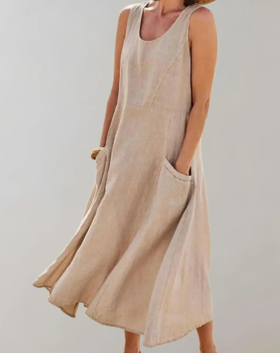 Jolie – Robe midi sans manches en lin-coton