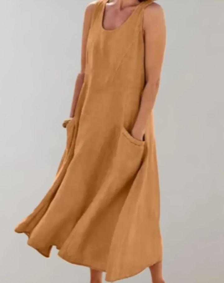 Jolie – Robe midi sans manches en lin-coton