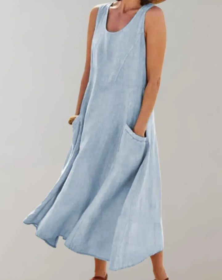 Jolie – Robe midi sans manches en lin-coton