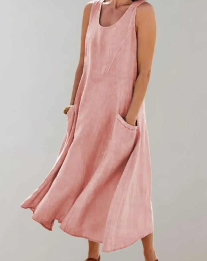 Jolie – Robe midi sans manches en lin-coton