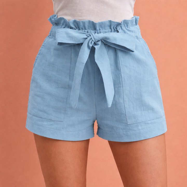 Shorts en lin pour femmes taille haute avec ceinture à nœud | Zoë