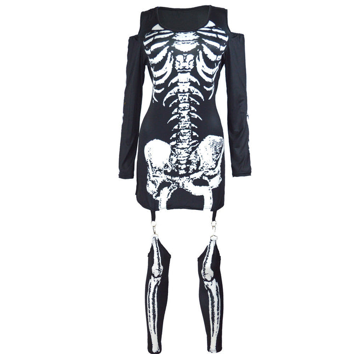 Ensemble de costume d'Halloween pour femmes | Sans épaules & avec imprimé squelette