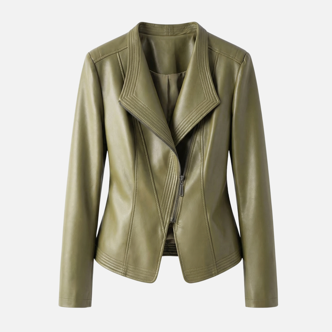 Yvette | Veste en simili cuir pour femmes, brillante et cintrée, avec large revers – Veste en PU