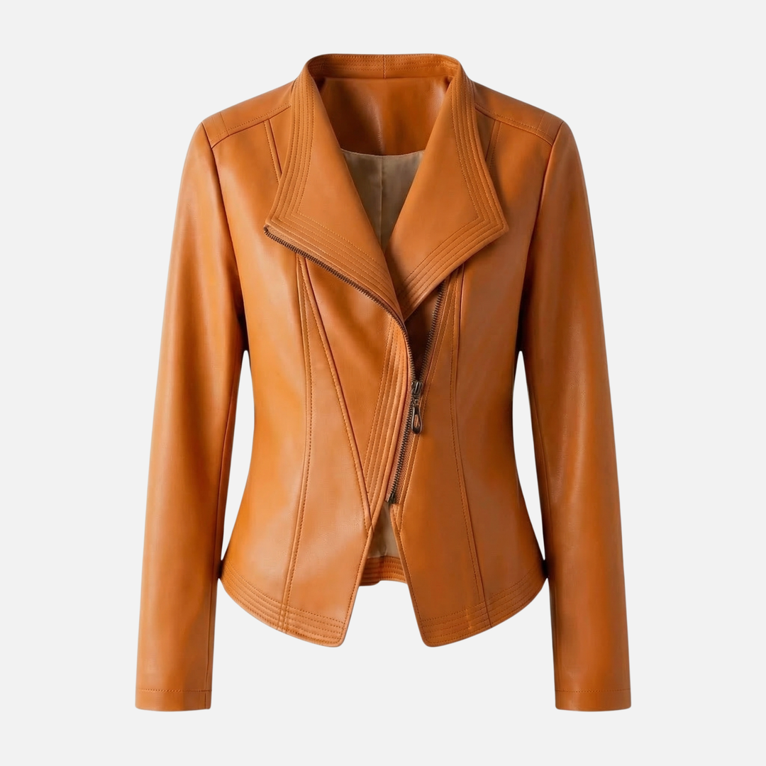 Yvette | Veste en simili cuir pour femmes, brillante et cintrée, avec large revers – Veste en PU