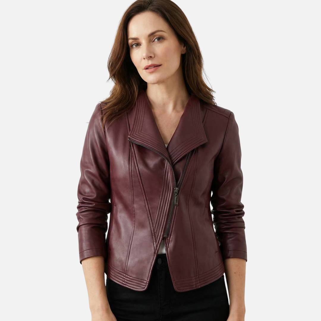 Yvette | Veste en simili cuir pour femmes, brillante et cintrée, avec large revers – Veste en PU