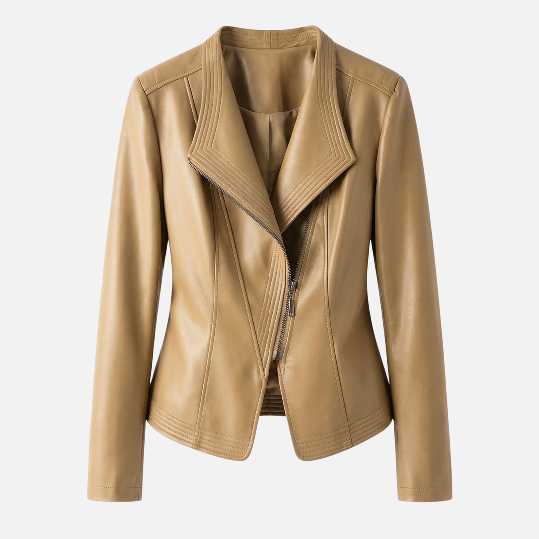 Yvette | Veste en simili cuir pour femmes, brillante et cintrée, avec large revers – Veste en PU