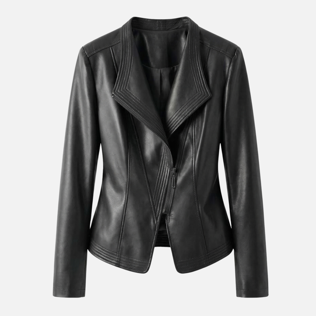 Yvette | Veste en simili cuir pour femmes, brillante et cintrée, avec large revers – Veste en PU