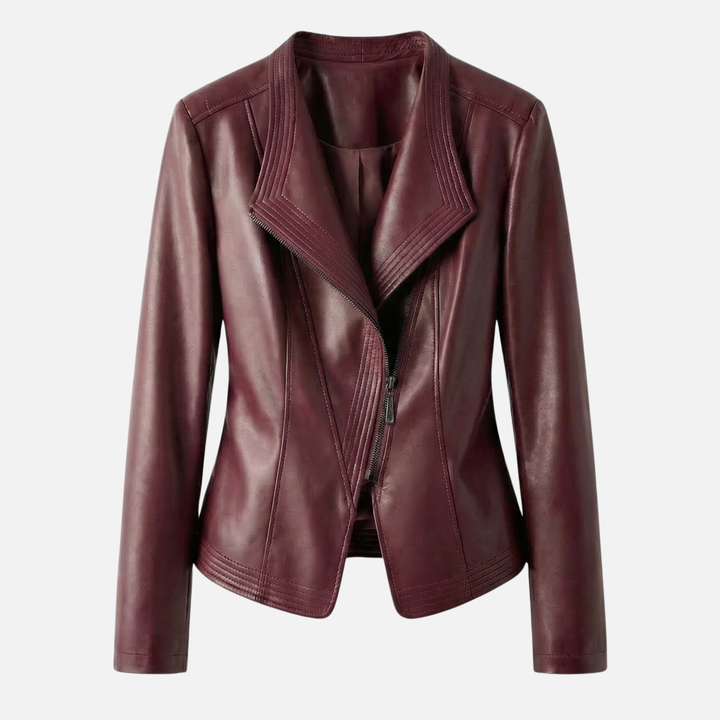 Yvette | Veste en simili cuir pour femmes, brillante et cintrée, avec large revers – Veste en PU