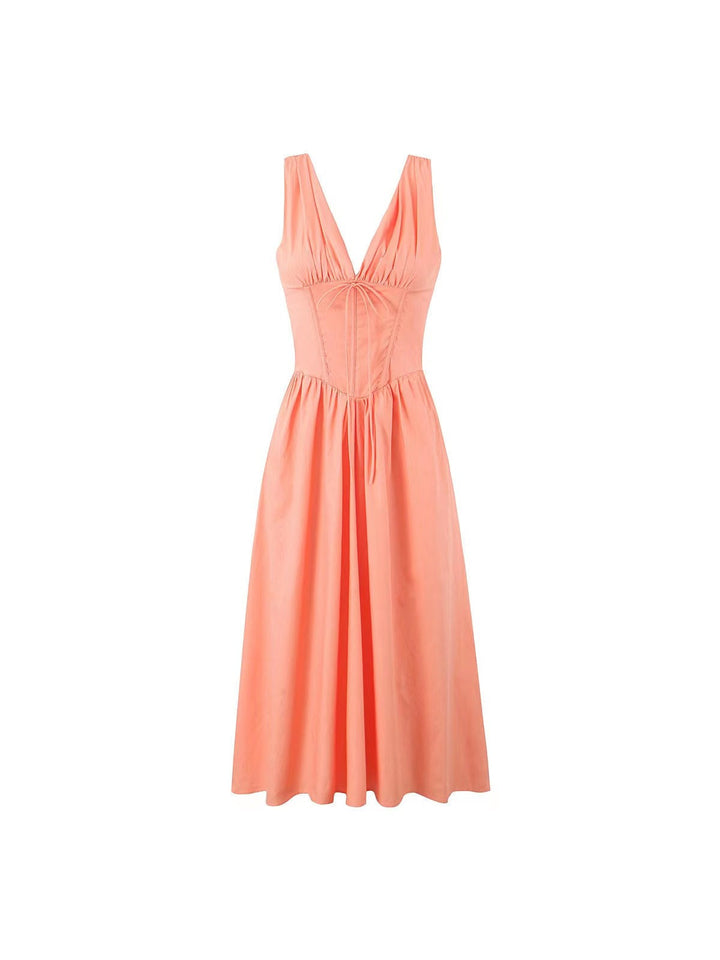 Ariana - Robe midi avec décolleté en V, corset et jupe évasée
