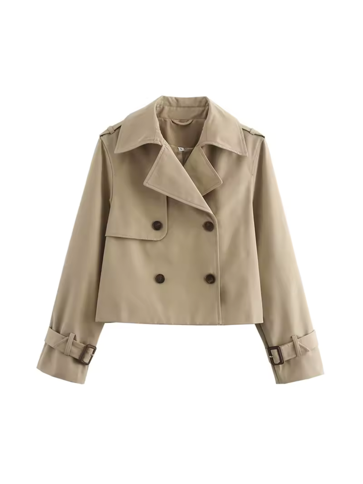 Manteau trench pour femmes avec col à revers et poignets à ceinture