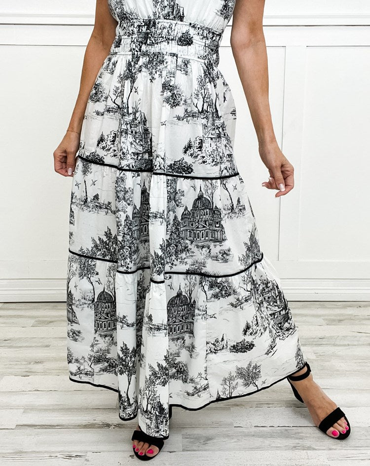 Julie | Robe Maxi à Imprimé Toile et Décolleté en V