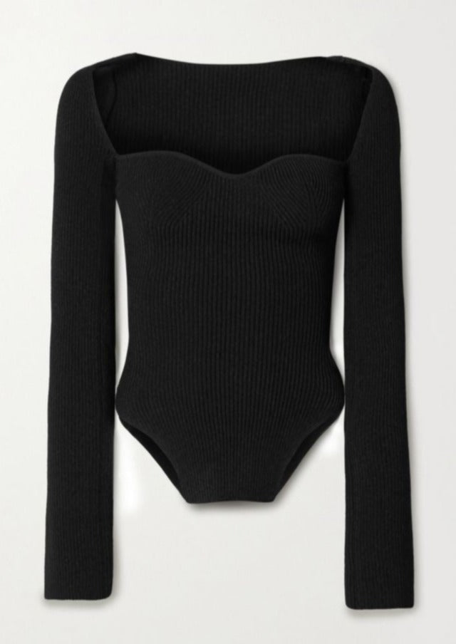 Chemisier Long Tricoté Noir pour Femmes
