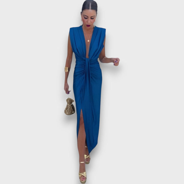 Oriane – Robe de soirée drapée avec décolleté plongeant