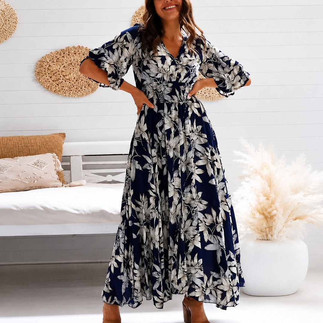 Michaela - Robe midi florale élégante et décontractée