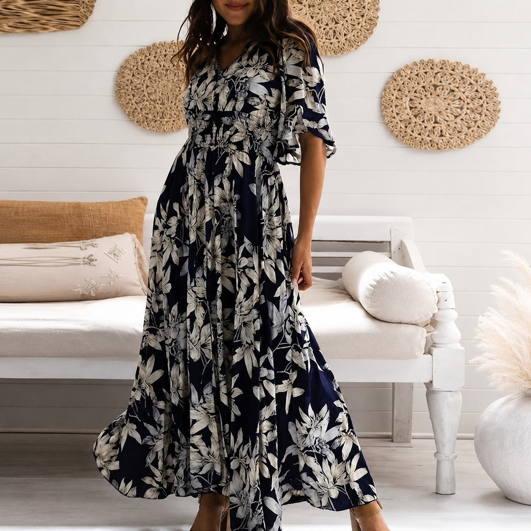 Michaela - Robe midi florale élégante et décontractée