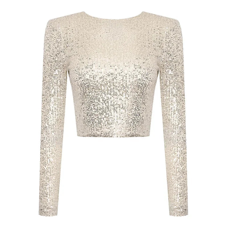 Karolin | Crop Top à Manches Longues Orné de Paillettes
