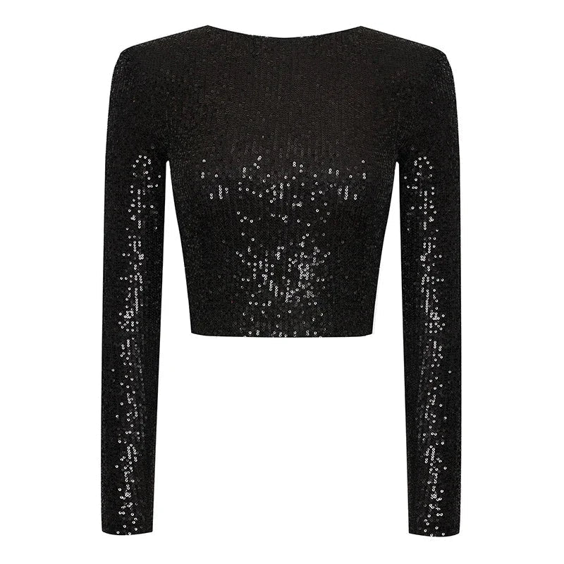 Karolin | Crop Top à Manches Longues Orné de Paillettes