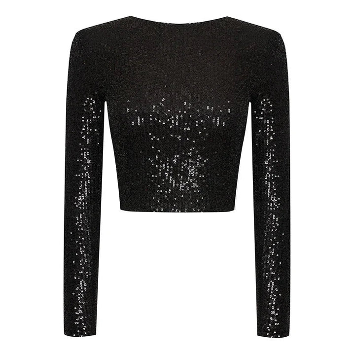 Karolin | Crop Top à Manches Longues Orné de Paillettes