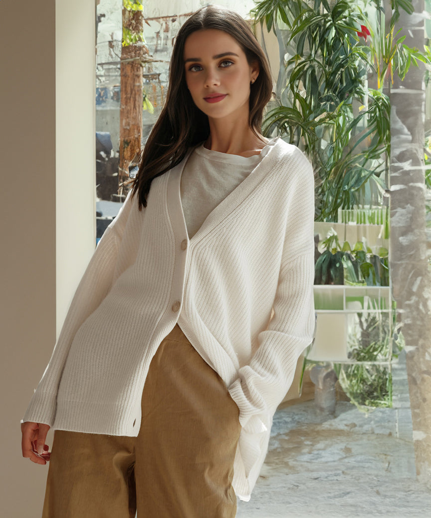 Gilet en tricot à boutons et à côtes pour femmes | Grande taille