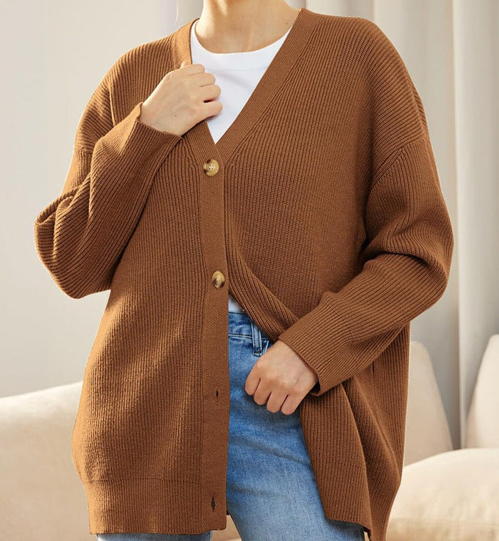 Gilet en tricot à boutons et à côtes pour femmes | Grande taille