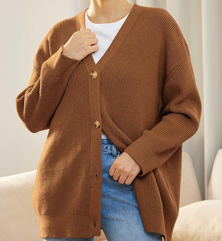 Gilet en tricot à boutons et à côtes pour femmes | Grande taille