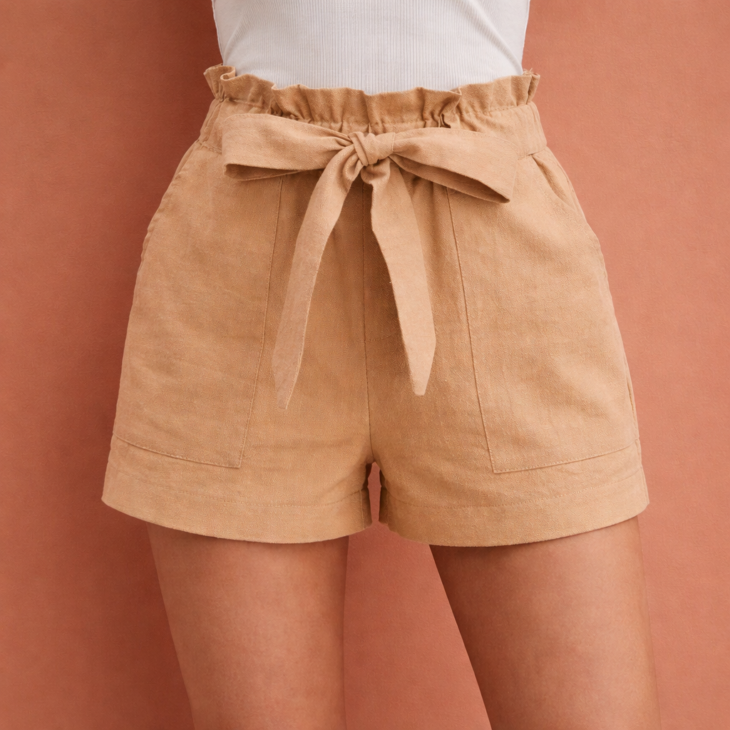 Shorts en lin pour femmes taille haute avec ceinture à nœud | Zoë