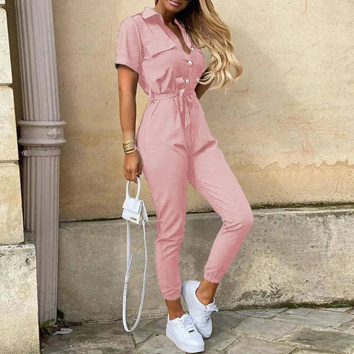 Combinaison à manches courtes avec ceinture pour femmes