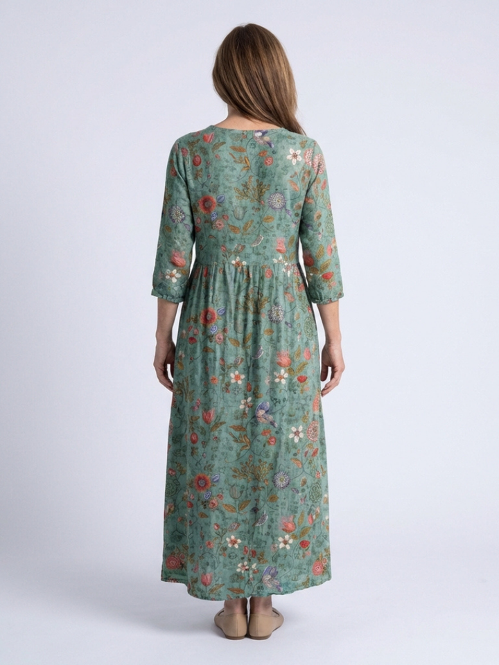 Marina | Robe maxi florale à décolleté en V avec manches trois-quarts