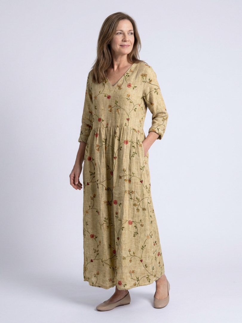 Marina | Robe maxi florale à décolleté en V avec manches trois-quarts