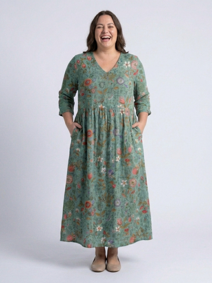 Marina | Robe maxi florale à décolleté en V avec manches trois-quarts