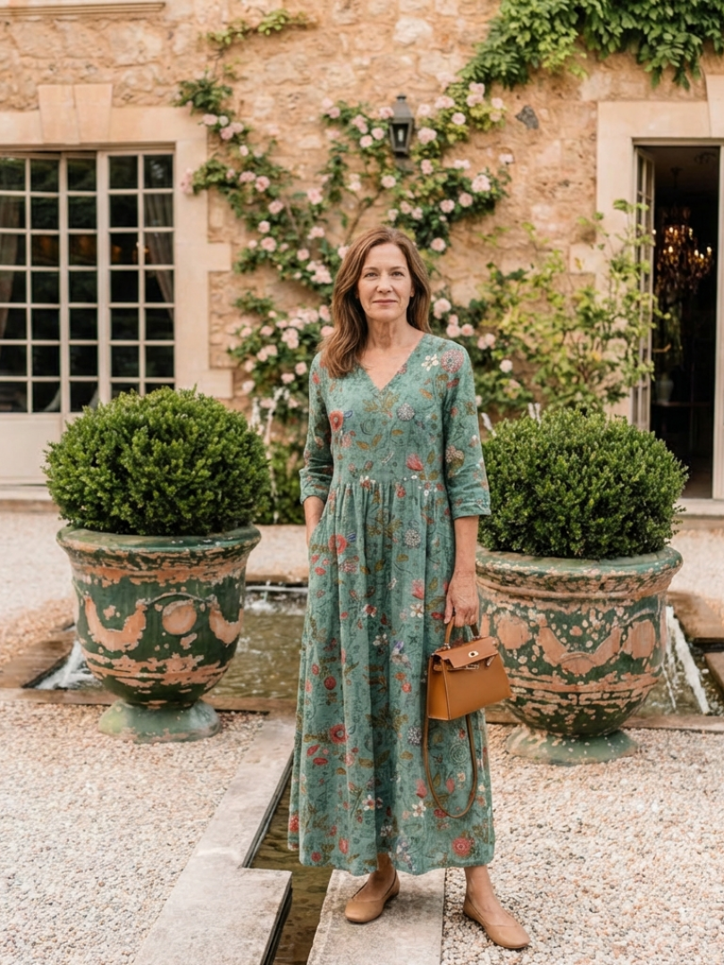Marina | Robe maxi florale à décolleté en V avec manches trois-quarts