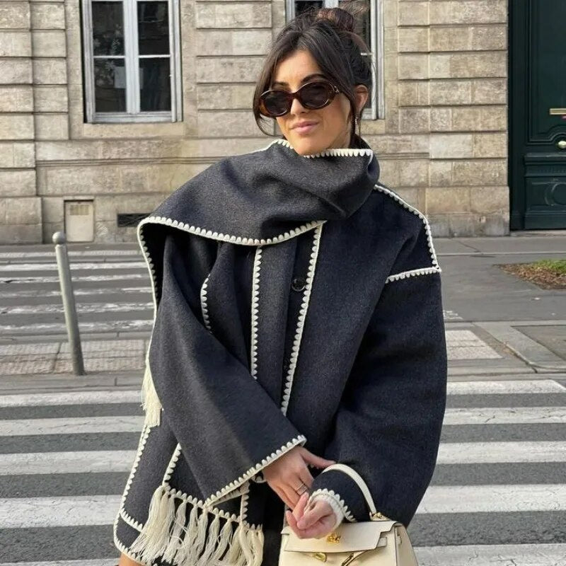 Écharpe épaisse pour femme avec franges en laine