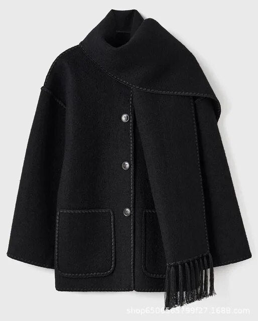 Écharpe épaisse pour femme avec franges en laine