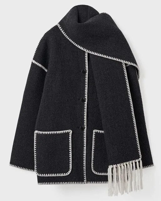 Écharpe épaisse pour femme avec franges en laine