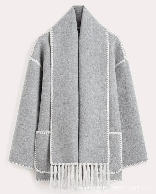 Écharpe épaisse pour femme avec franges en laine