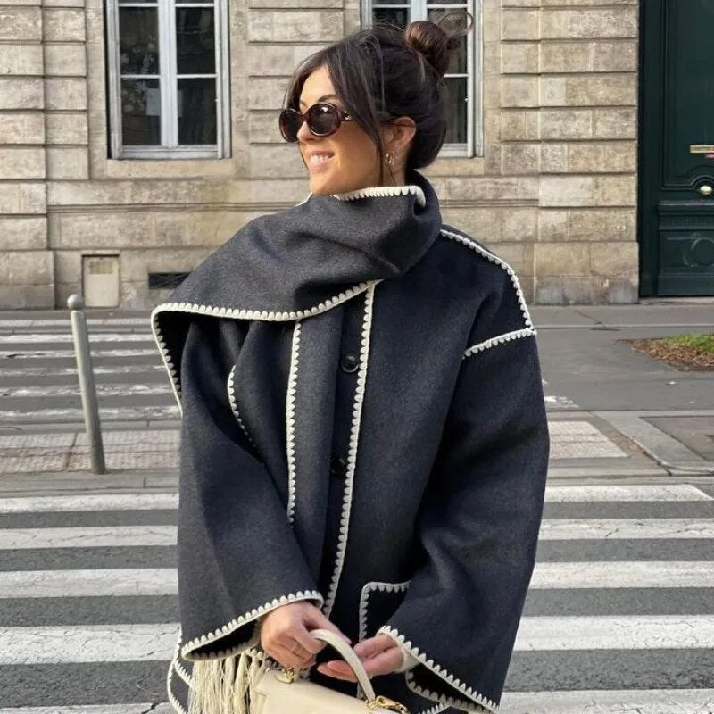 Écharpe épaisse pour femmes avec franges en laine