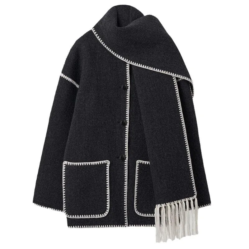 Écharpe épaisse pour femmes avec franges en laine
