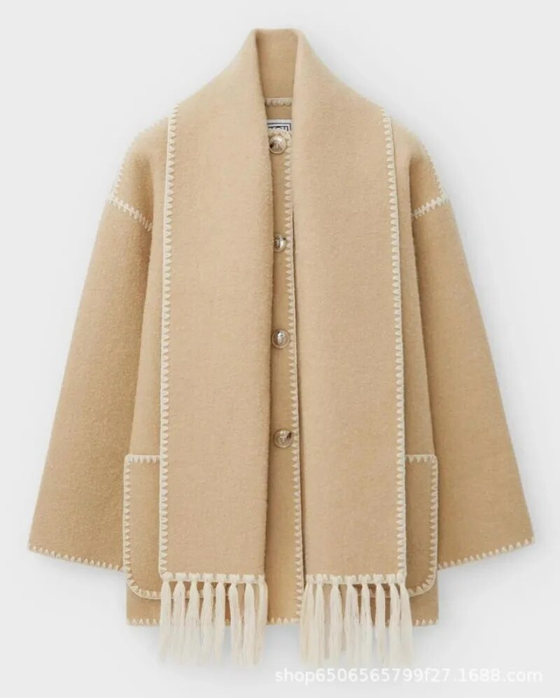 Écharpe épaisse pour femmes avec franges en laine