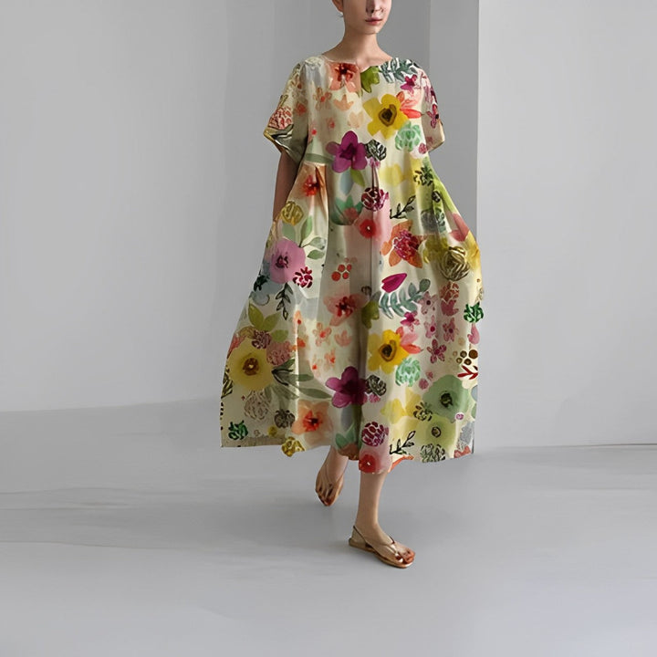 Daisy - Robe maxi rétro inspirée avec des volants élégants