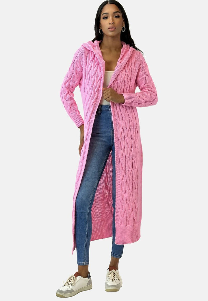 Veste en Tricot Longue Femme avec Capuche, Cardigan Oversize pour Automne & Hiver, Tricot Épais, Confortable, Tendance