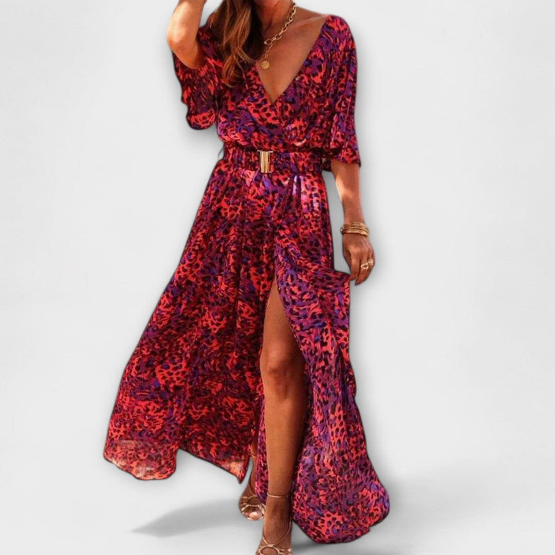 Sabine - Robe maxi portefeuille élégante avec coupe fluide