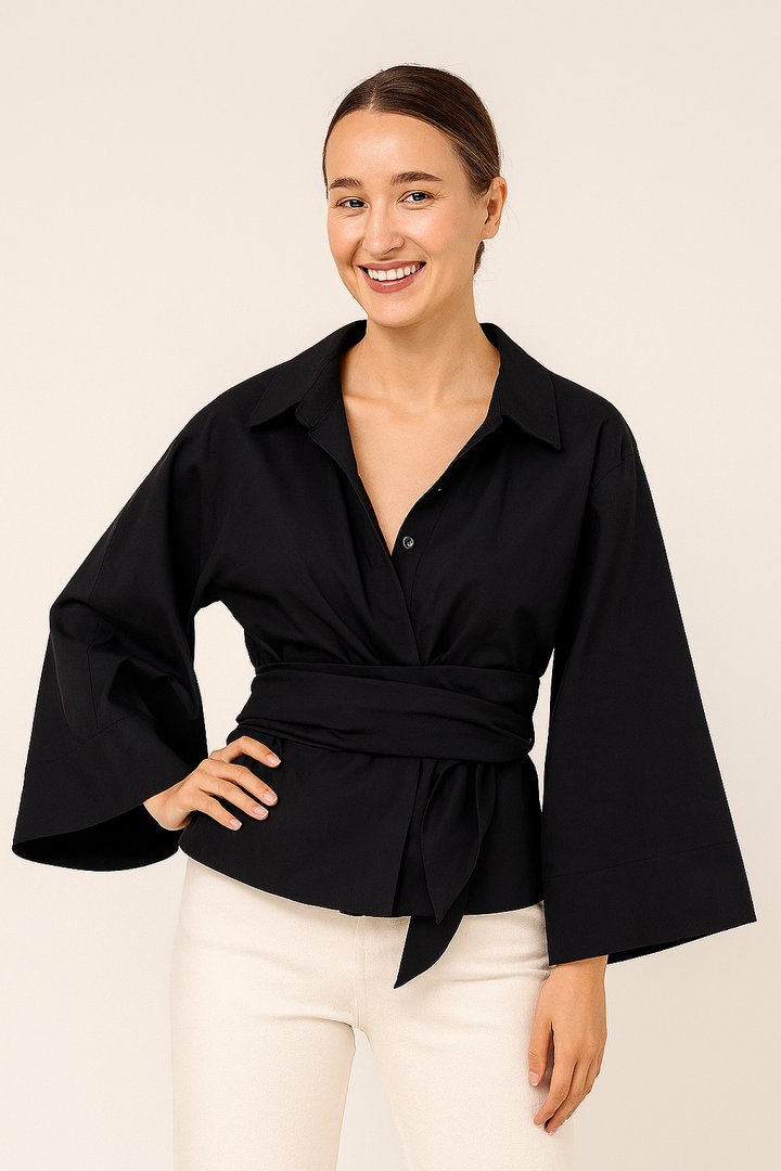Blouse Latifa avec ceinture à nouer et ample
